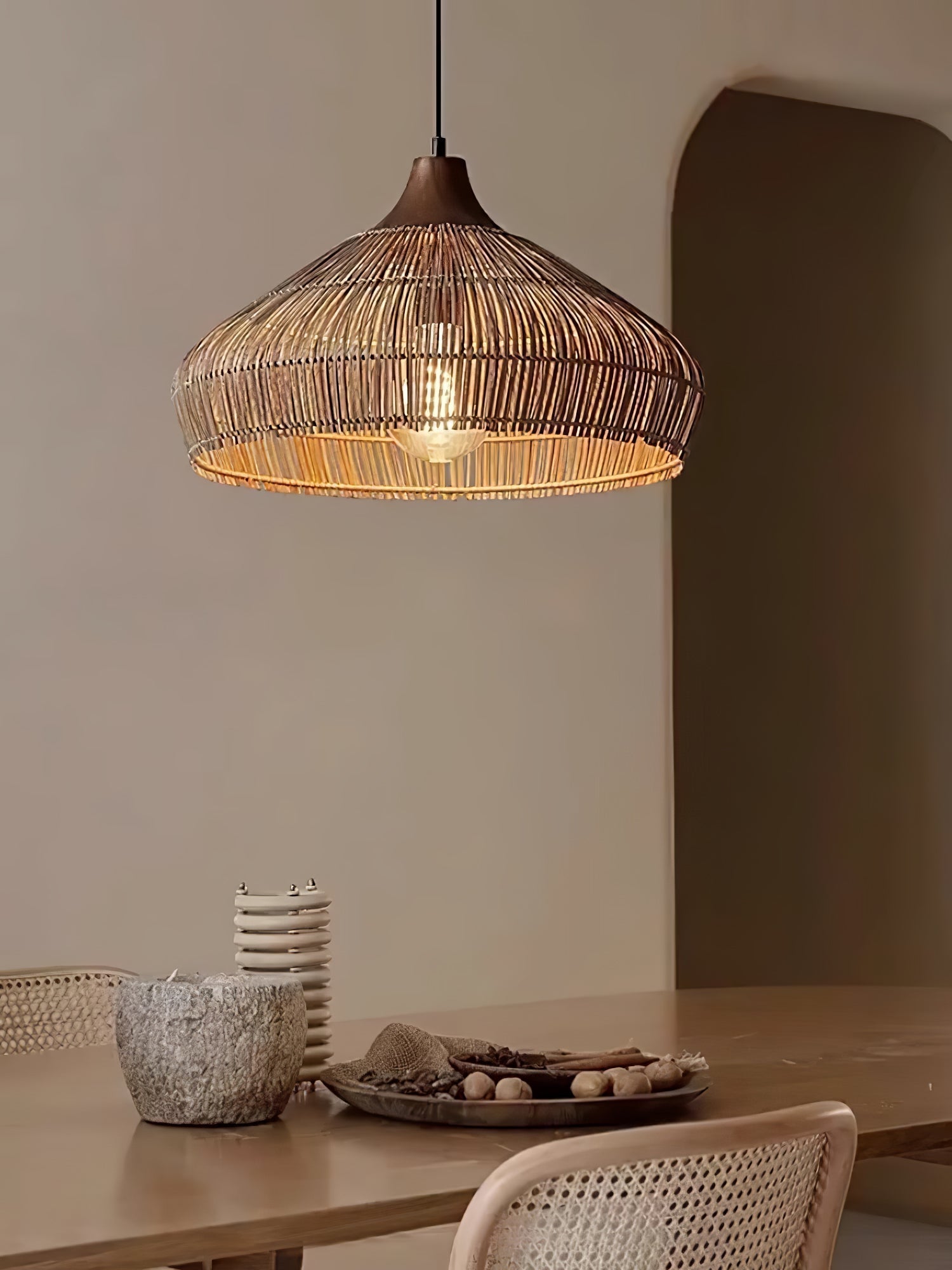 Lythean Elegance Art Rattan Wood Pendant Light-Neutral Decor