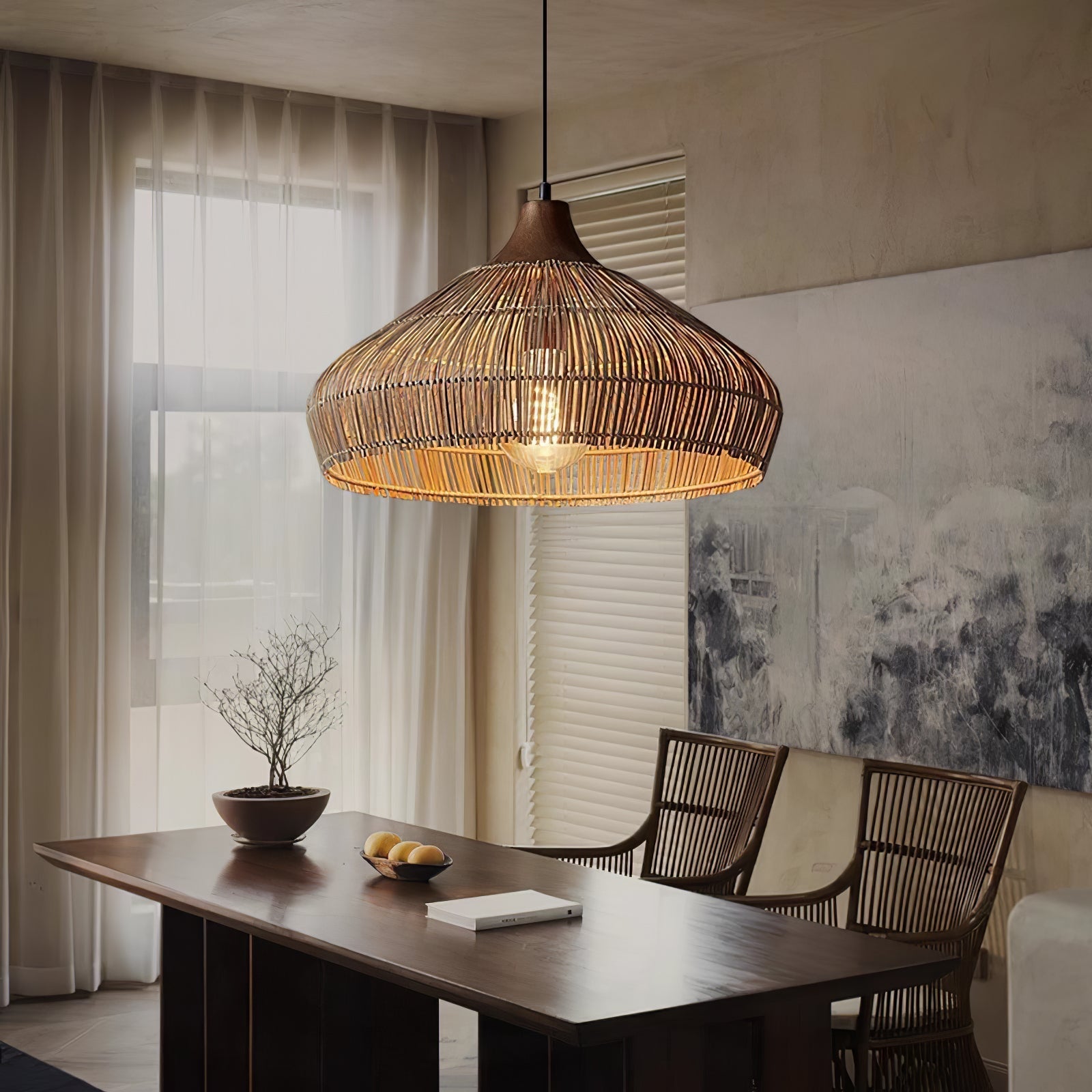 Lythean Elegance Art Rattan Wood Pendant Light-Neutral Decor