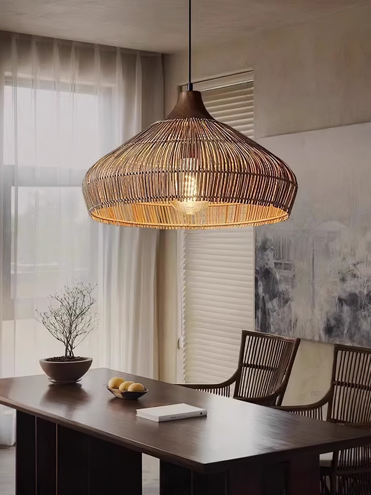 Lythean Elegance Art Rattan Wood Pendant Light-Neutral Decor