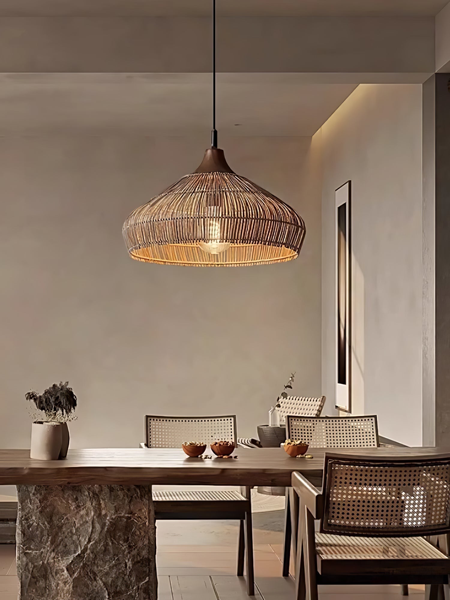 Lythean Elegance Art Rattan Wood Pendant Light-Neutral Decor