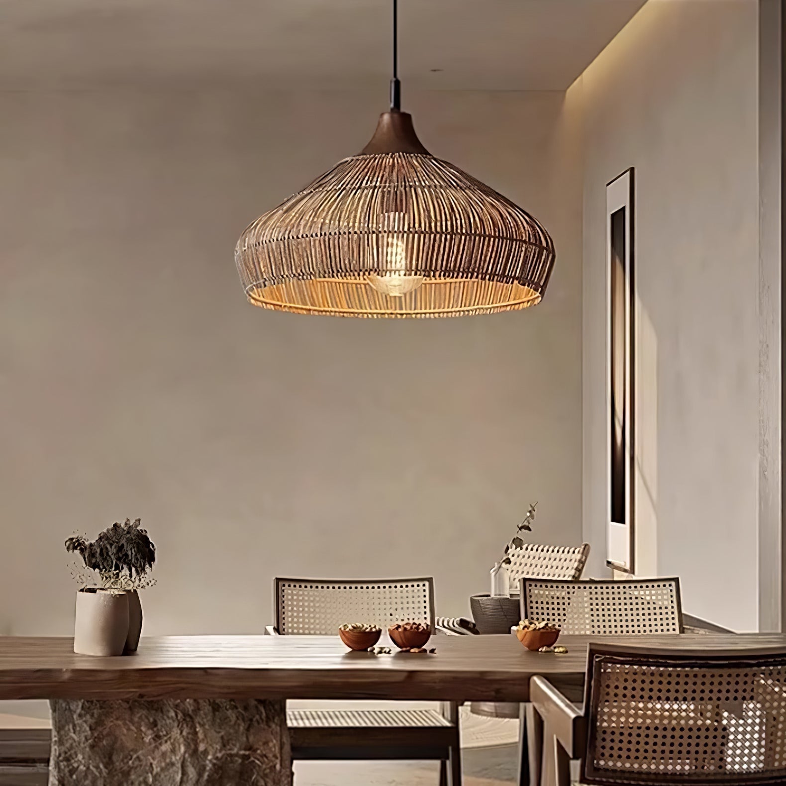 Lythean Elegance Art Rattan Wood Pendant Light-Neutral Decor