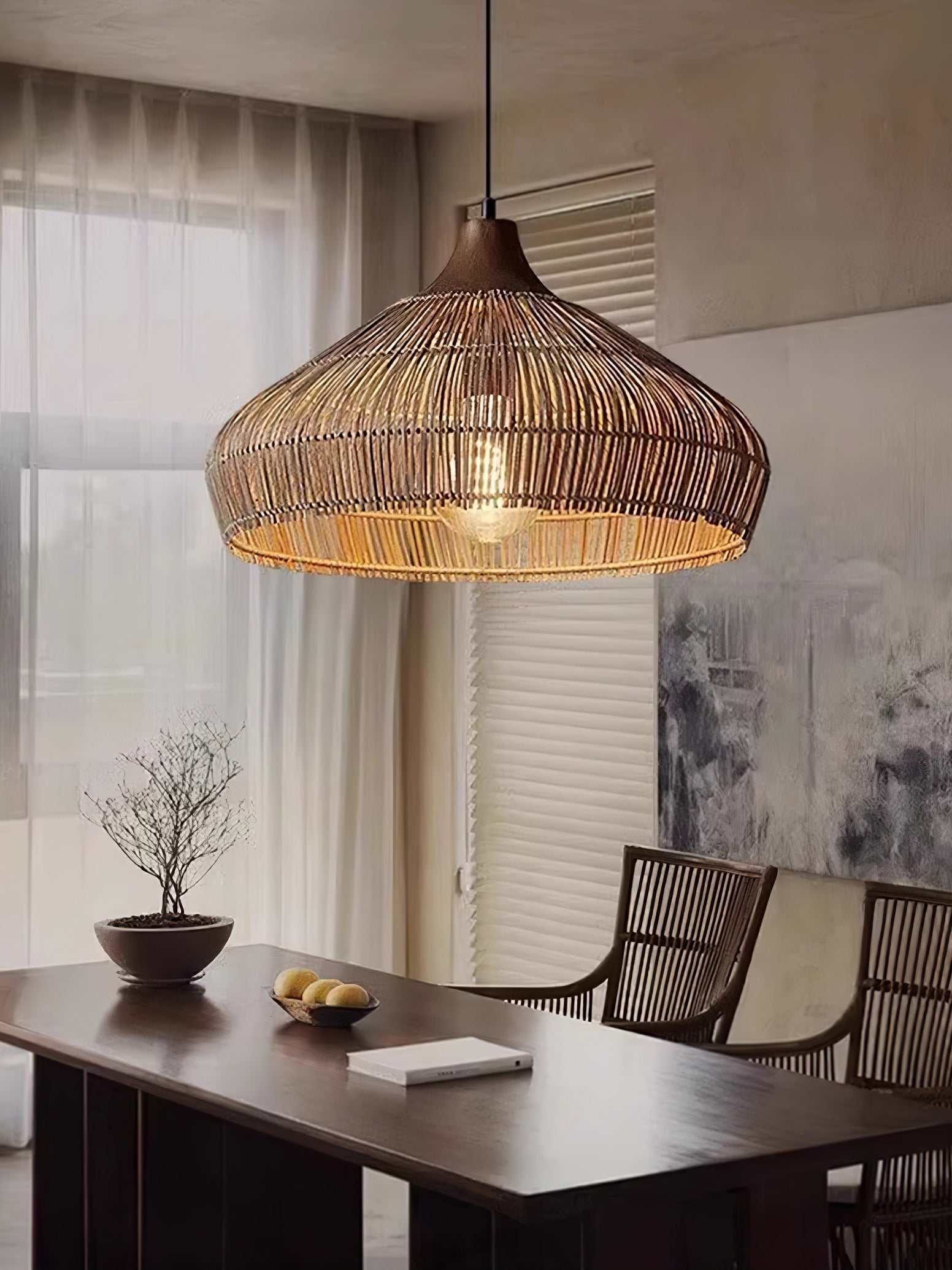Lythean Elegance Art Rattan Wood Pendant Light-Neutral Decor