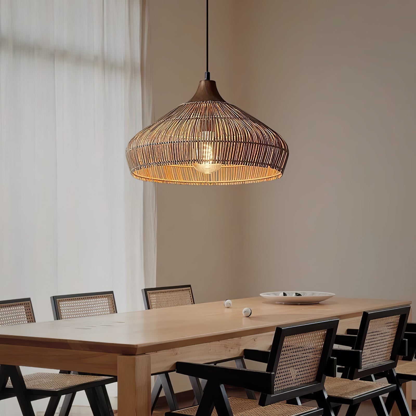 Lythean Elegance Art Rattan Wood Pendant Light-Neutral Decor
