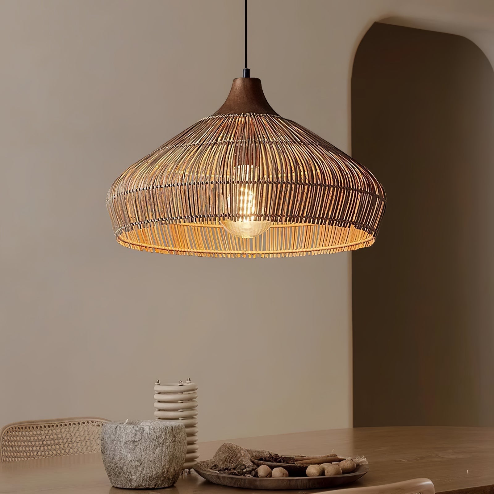 Lythean Elegance Art Rattan Wood Pendant Light-Neutral Decor
