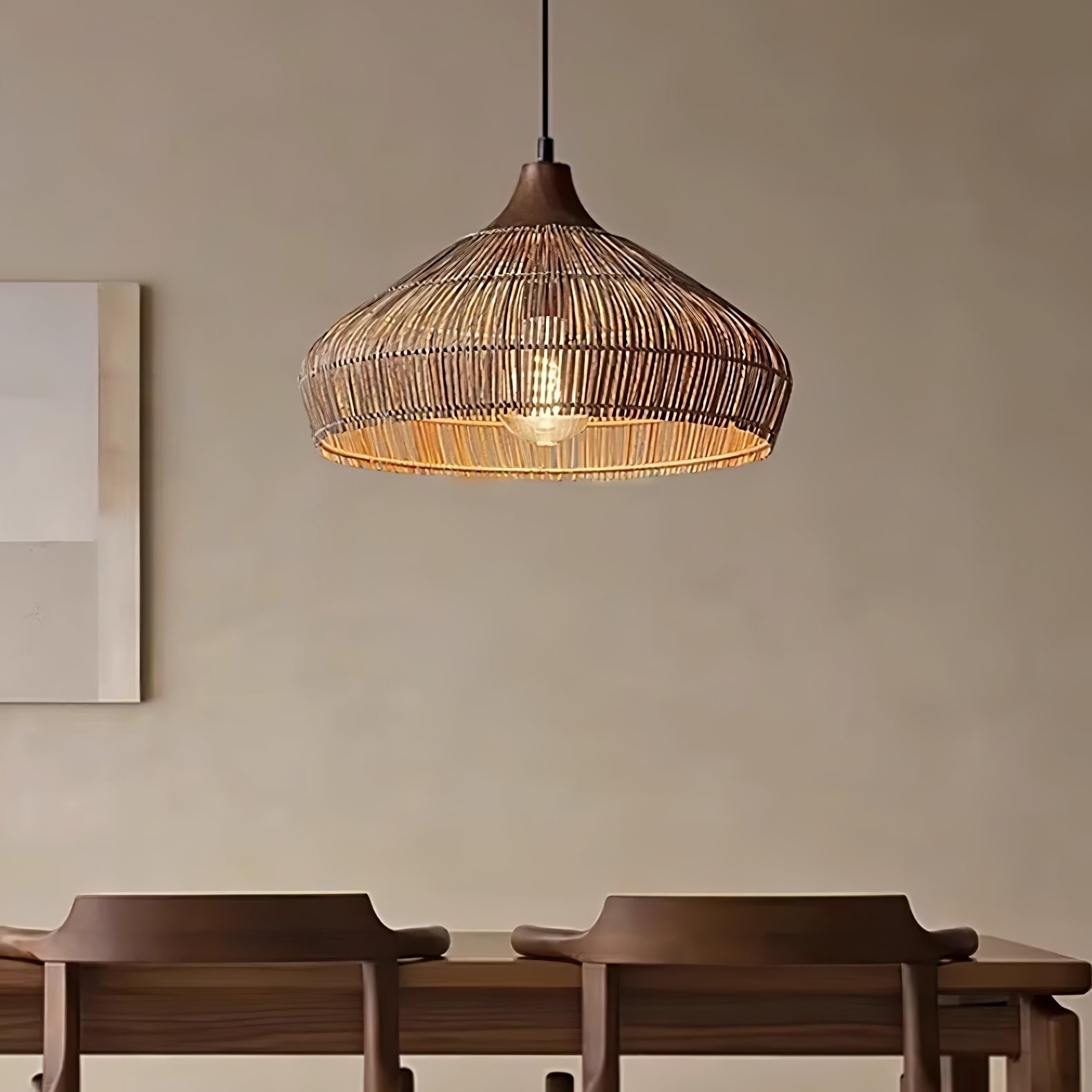 Lythean Elegance Art Rattan Wood Pendant Light-Neutral Decor