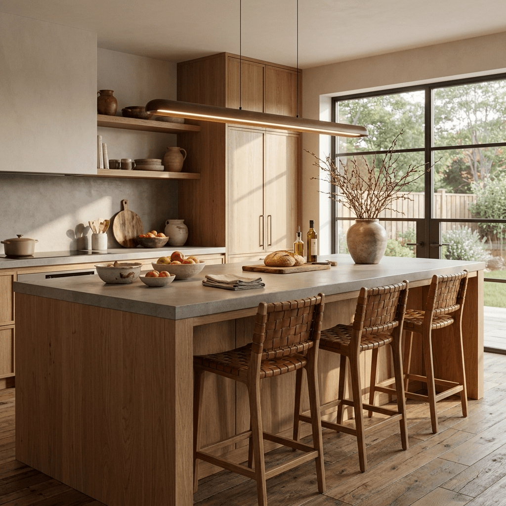 Wide Wood Linear Pendant Light-Neutral Decor