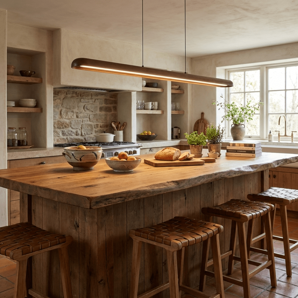 Wide Wood Linear Pendant Light-Neutral Decor