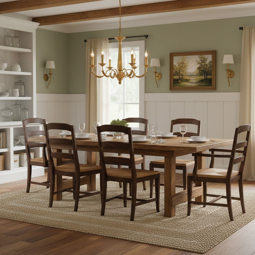 The 8-head version of the Winchester Brass Chandelier, providing ample light.