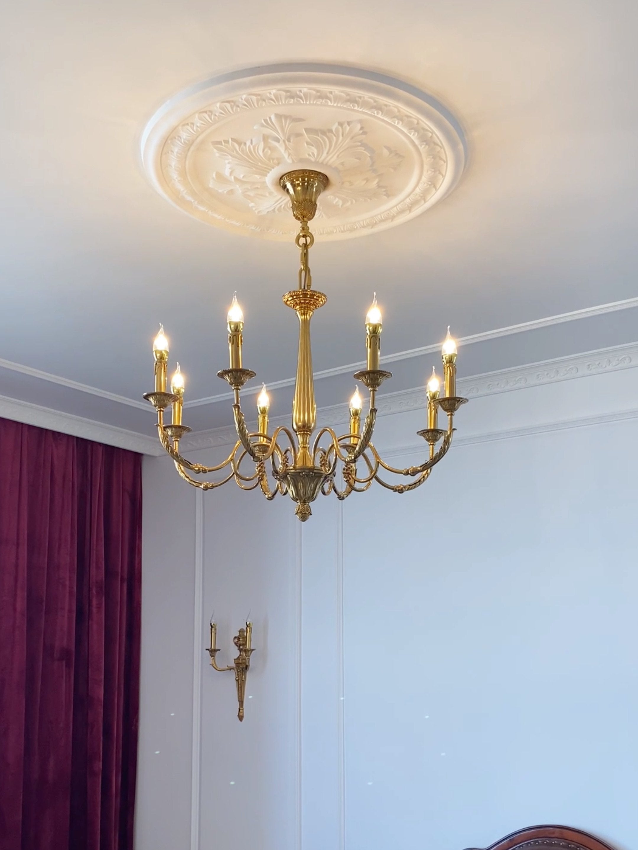 Front view of the Winchester Brass Chandelier in a radiant brass finish.
