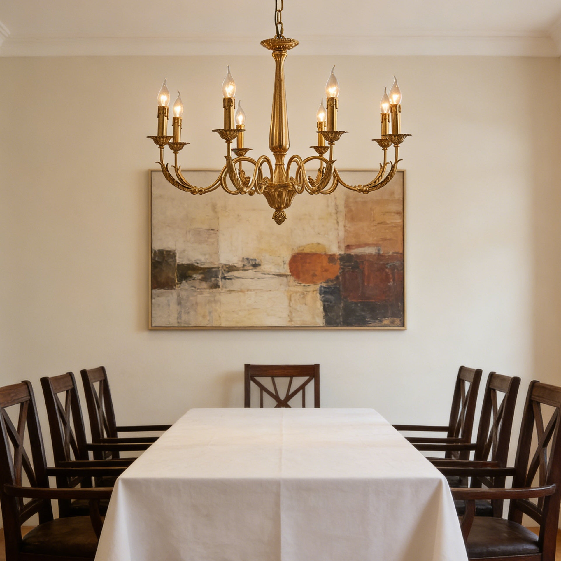 Front view of the Winchester Brass Chandelier in a radiant brass finish.