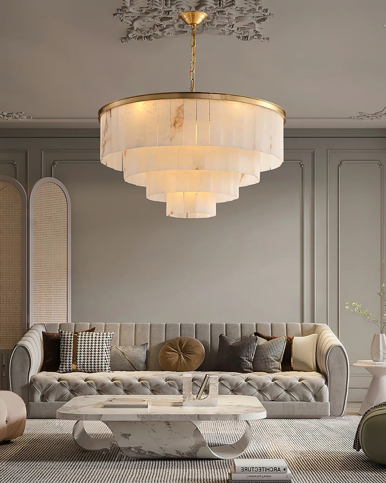 Windham Alabaster Chandelier Layered Halo