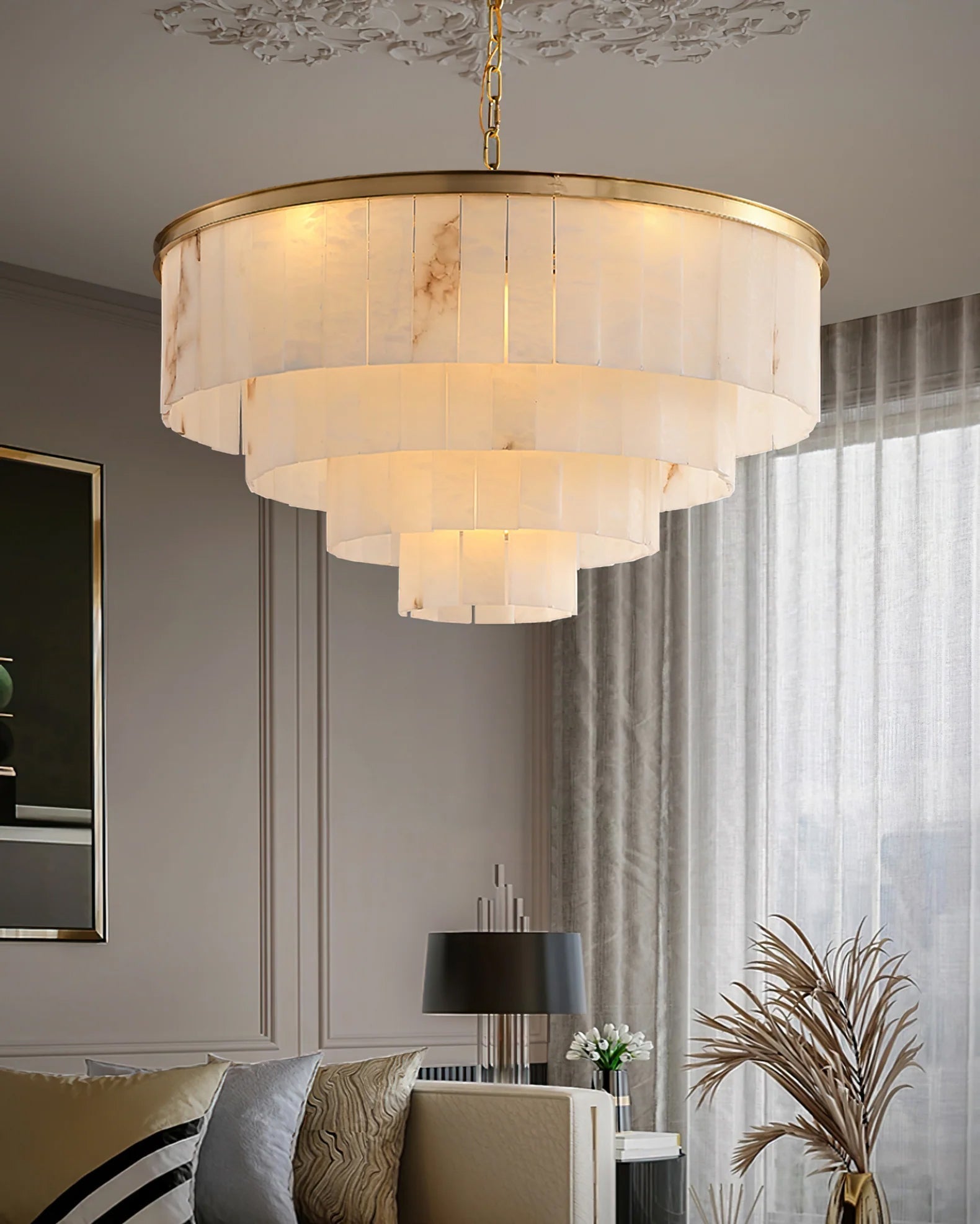 Windham Alabaster Chandelier Layered Halo