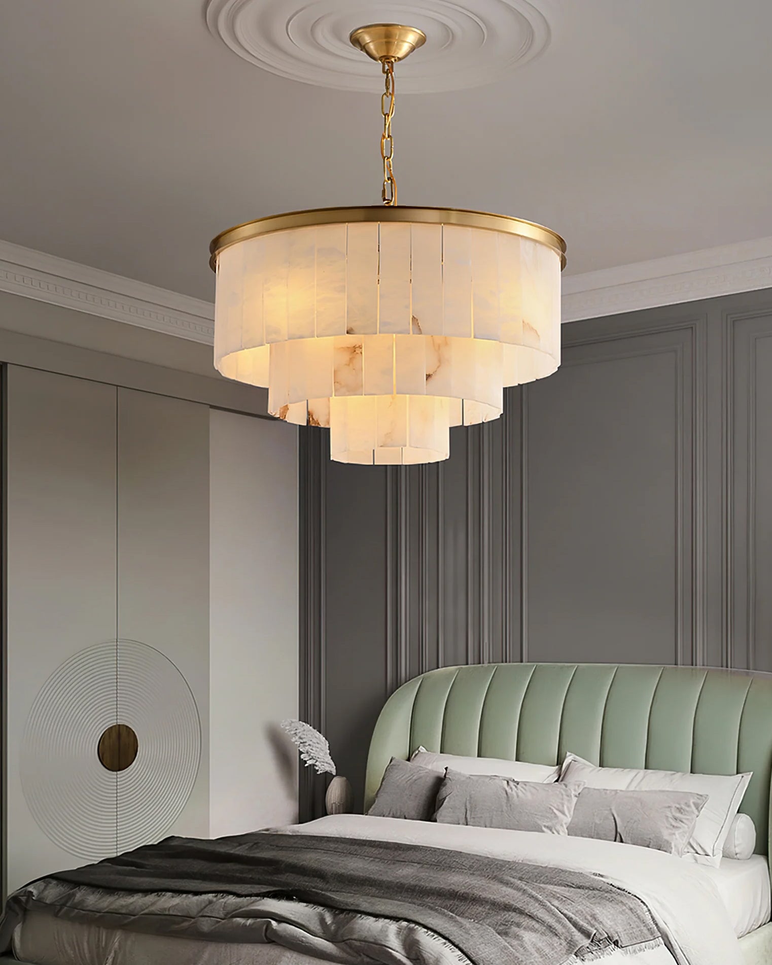 Windham Alabaster Chandelier Layered Halo