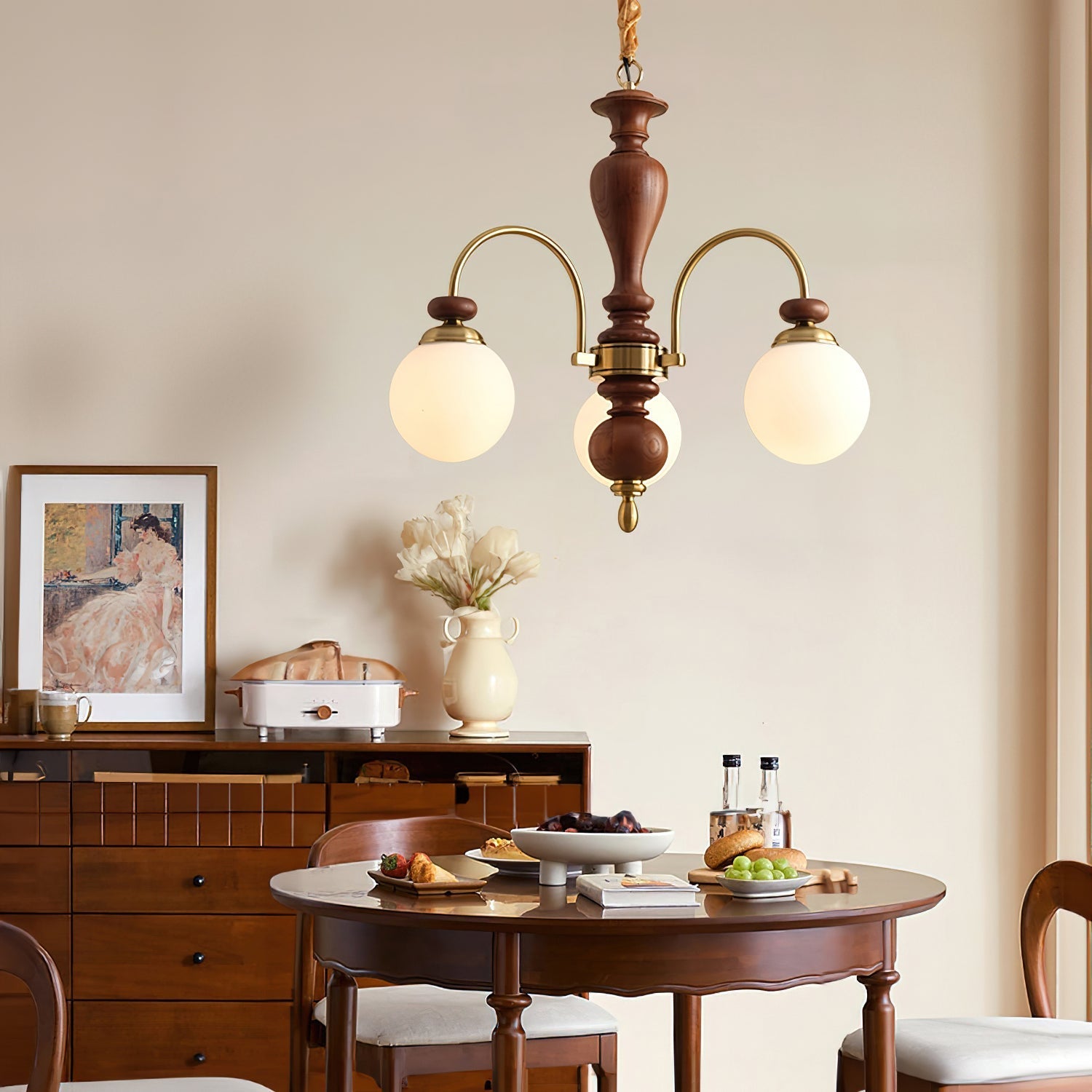 Solara Chandelier Classic Wooden Brass-Neutral Decor
