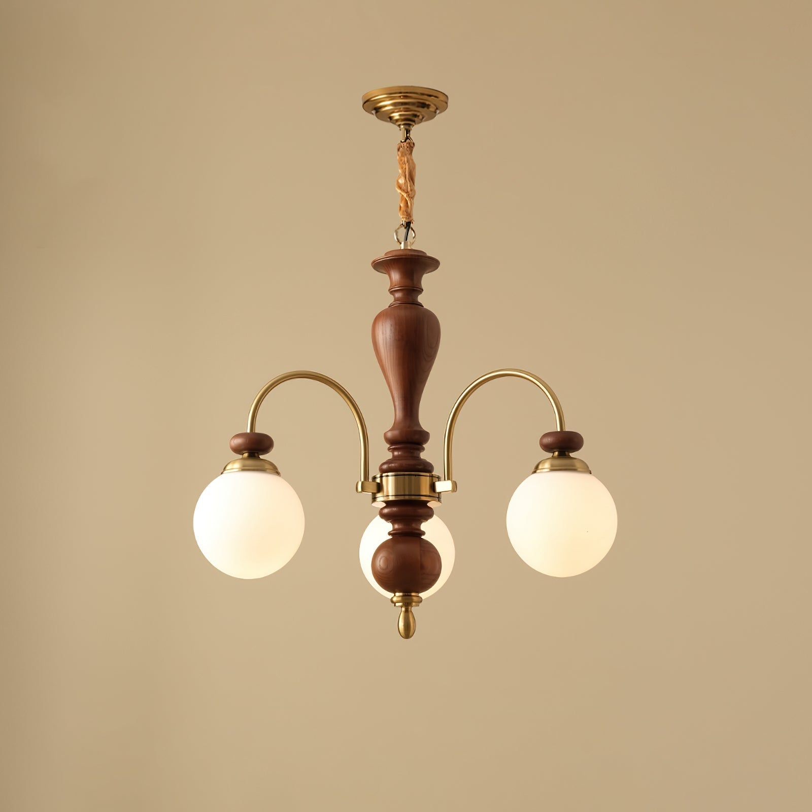 Solara Chandelier Classic Wooden Brass-Neutral Decor