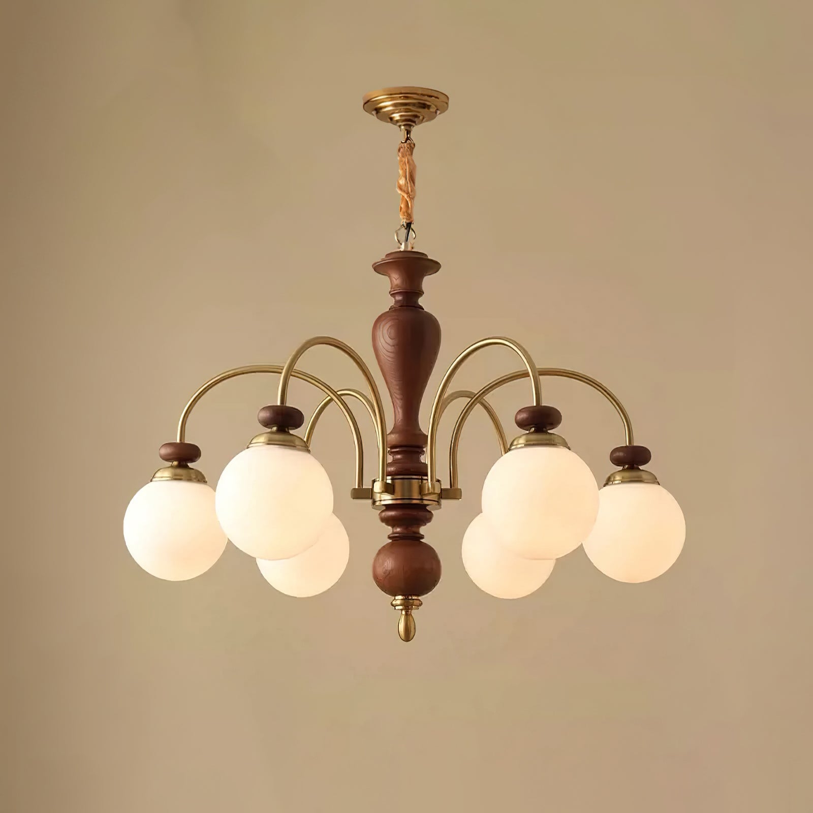 Solara Chandelier Classic Wooden Brass-Neutral Decor