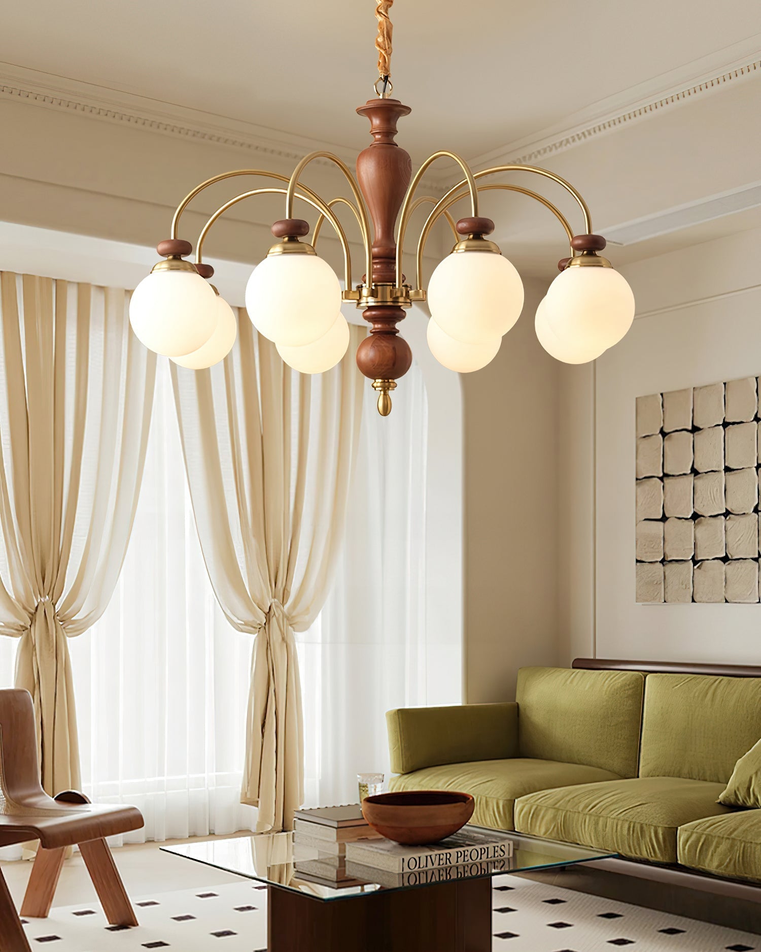 Solara Chandelier Classic Wooden Brass-Neutral Decor