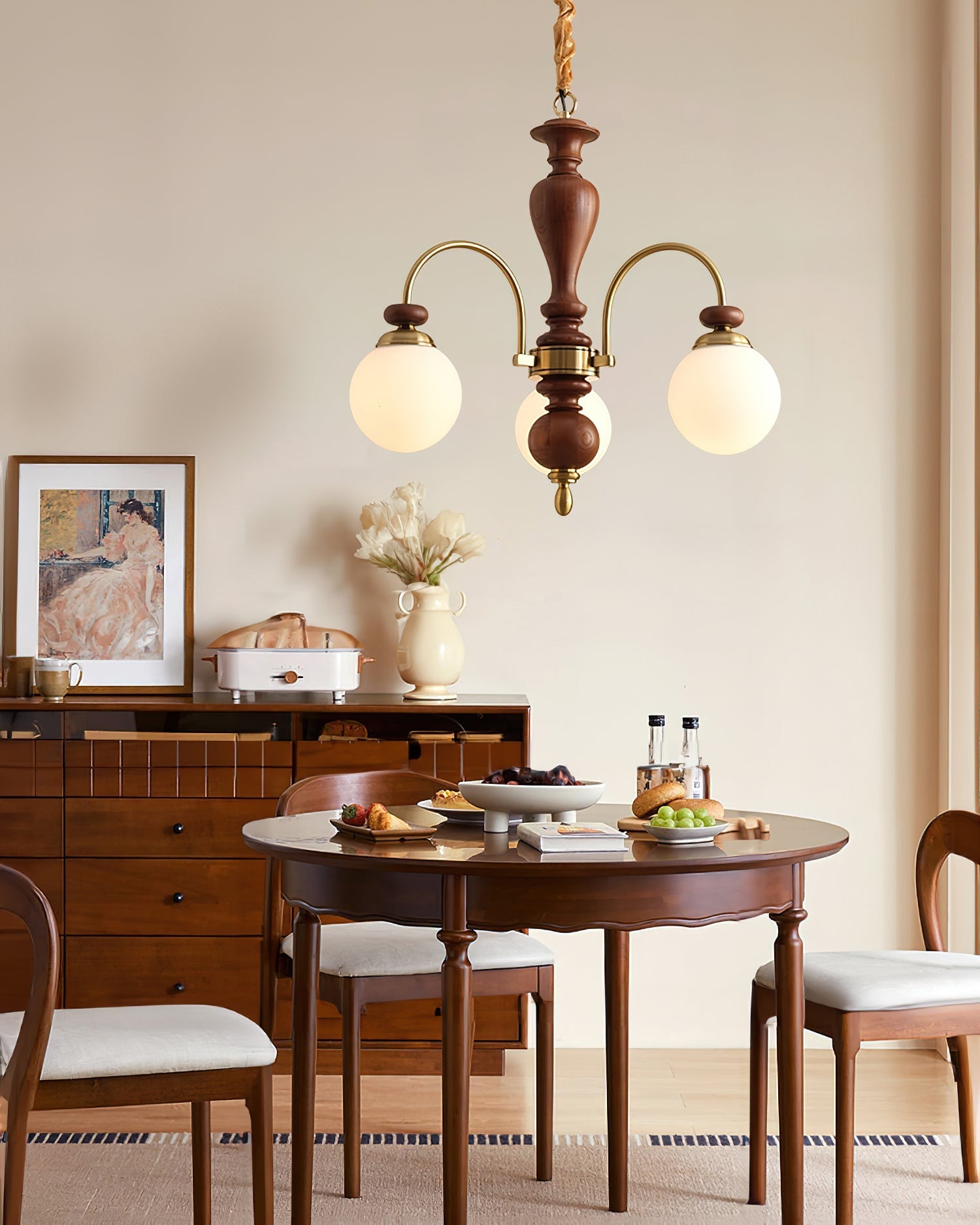Solara Chandelier Classic Wooden Brass-Neutral Decor