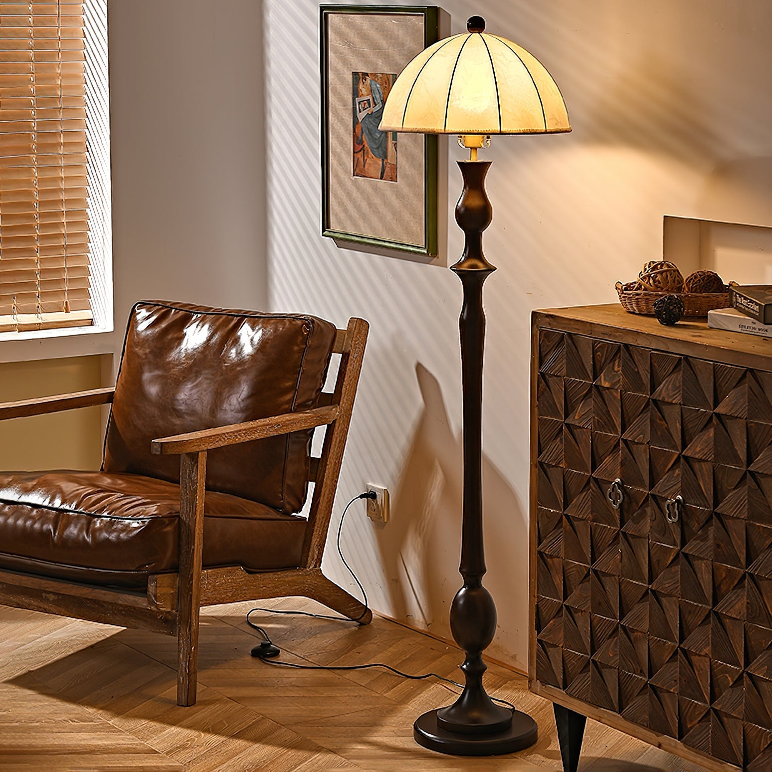 Orla Vintage Wood Floor Lamp-Neutral Decor