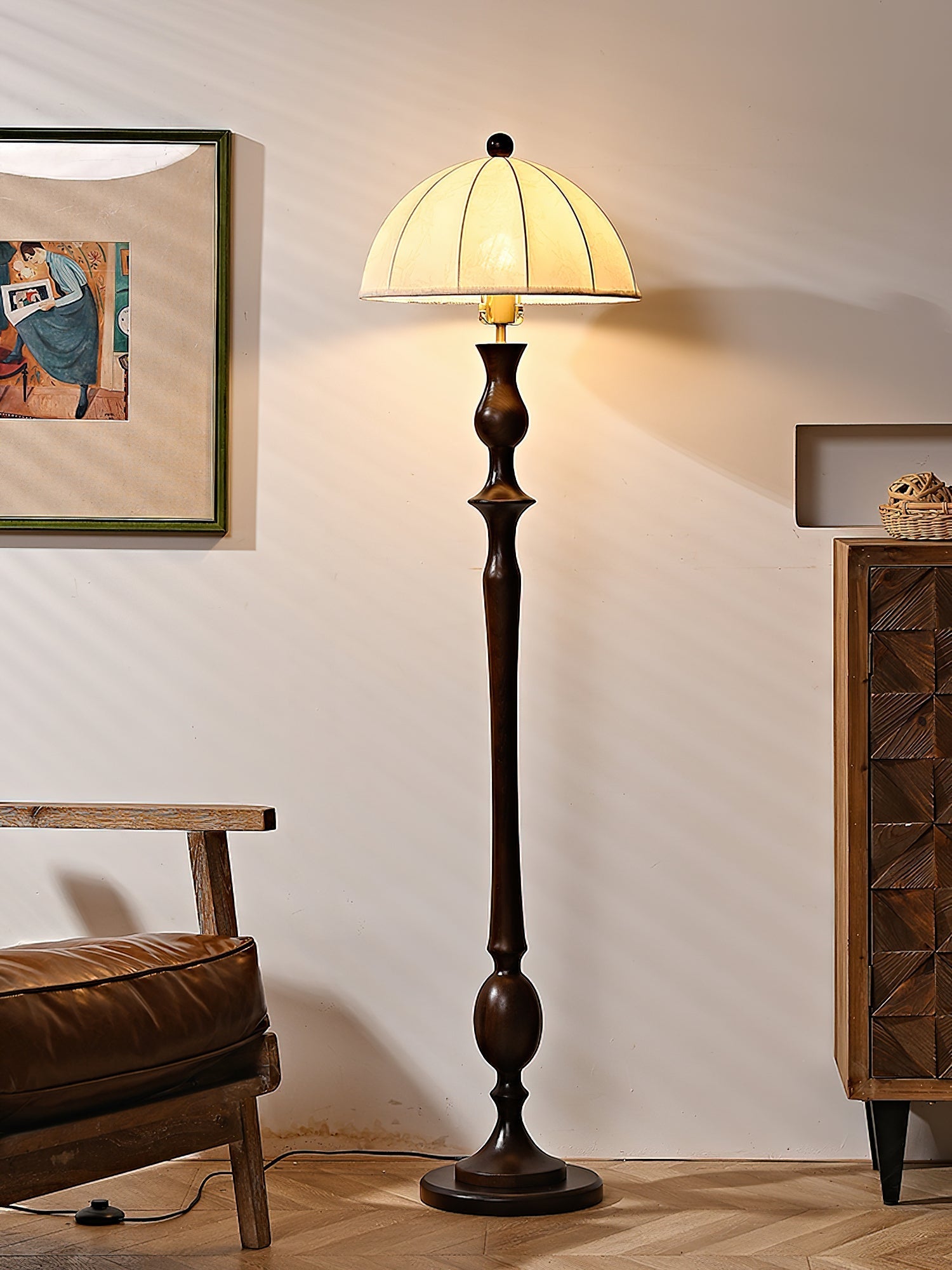 Orla Vintage Wood Floor Lamp-Neutral Decor