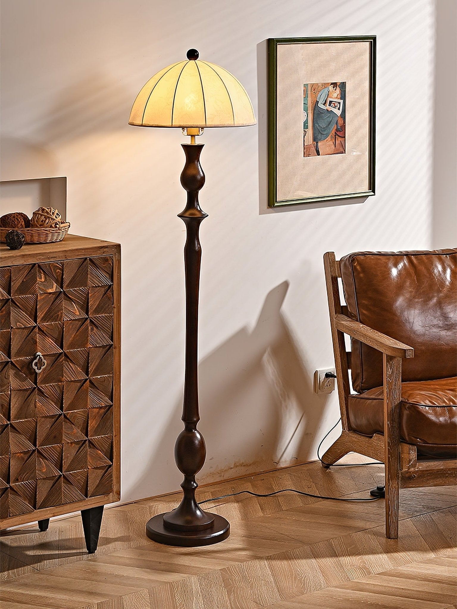 Orla Vintage Wood Floor Lamp-Neutral Decor