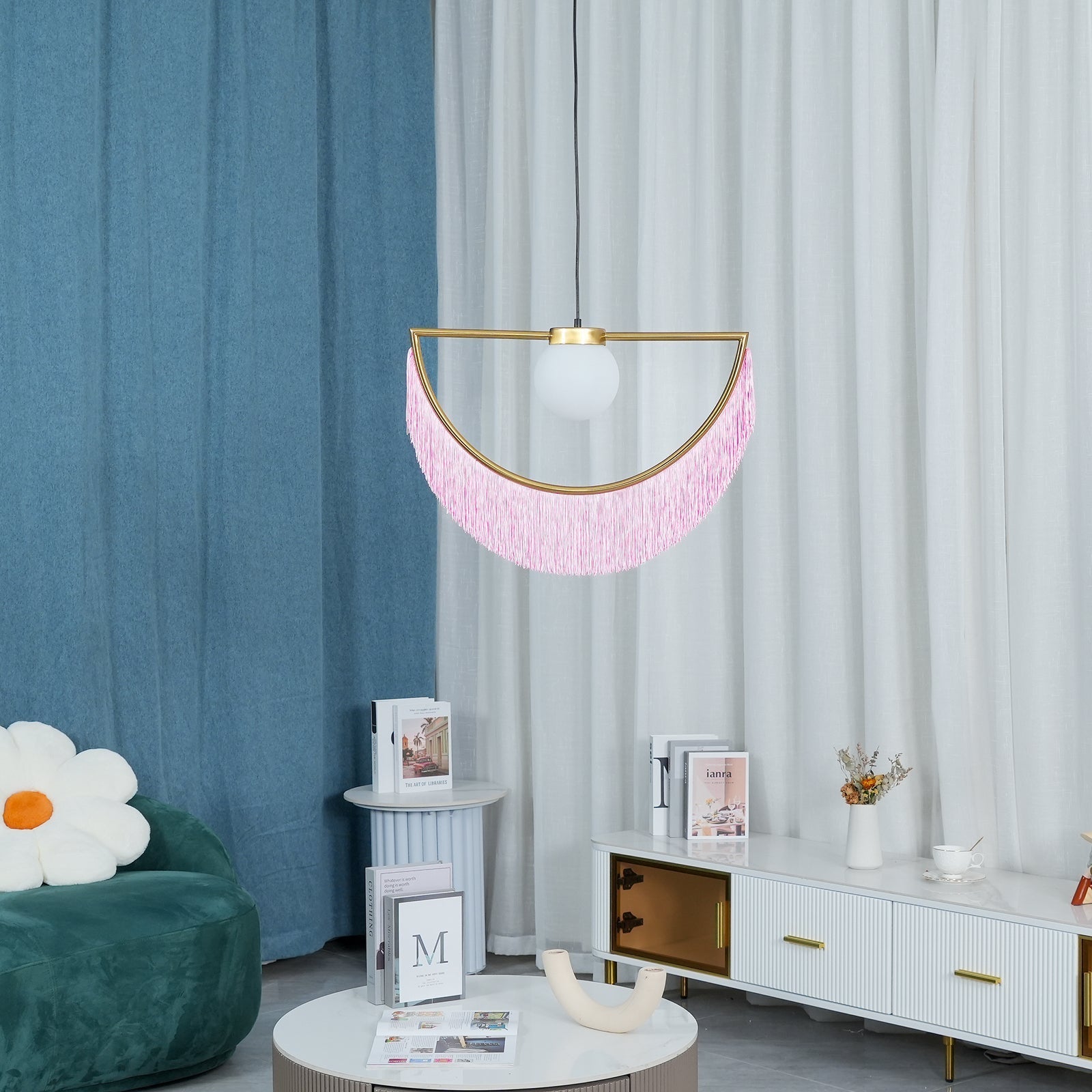 Sirove Pendant Lamp Fabric Fringe Globe Retro Bohemian-Neutral Decor