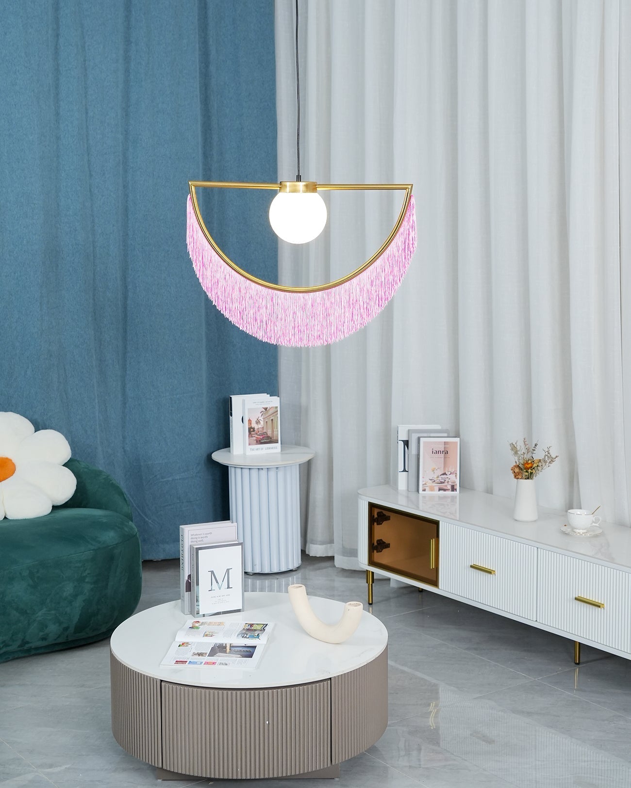 Sirove Pendant Lamp Fabric Fringe Globe Retro Bohemian-Neutral Decor