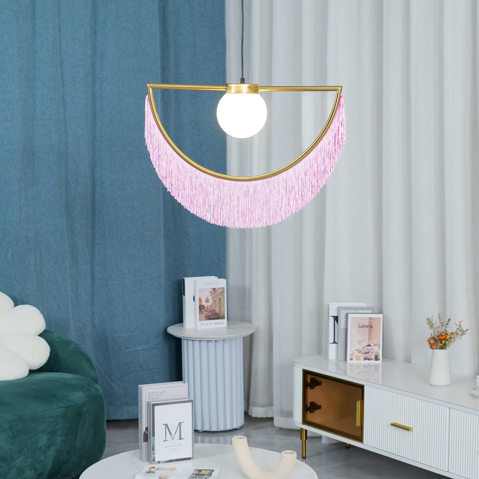 Sirove Pendant Lamp Fabric Fringe Globe Retro Bohemian-Neutral Decor