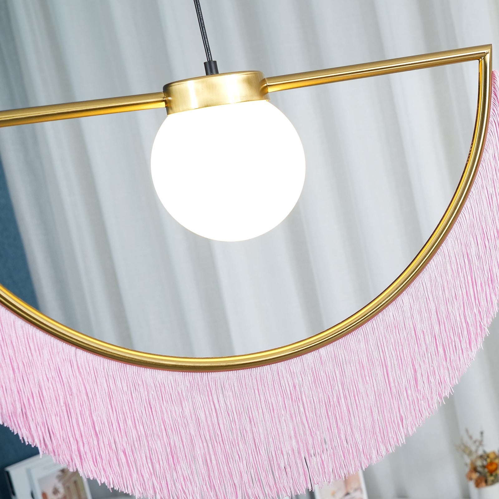 Sirove Pendant Lamp Fabric Fringe Globe Retro Bohemian-Neutral Decor