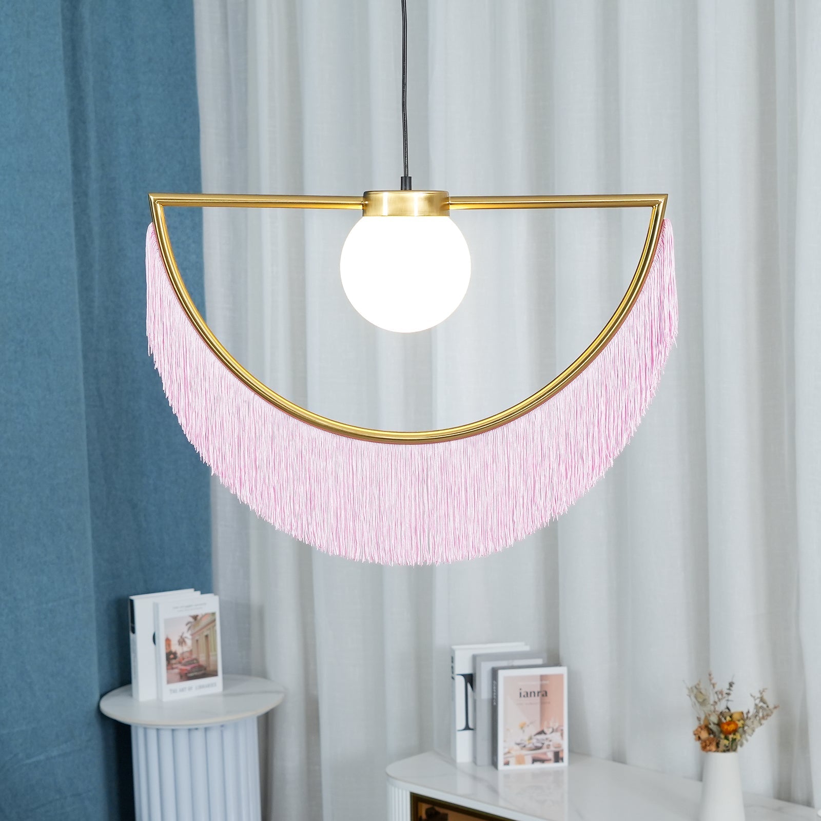 Sirove Pendant Lamp Fabric Fringe Globe Retro Bohemian-Neutral Decor