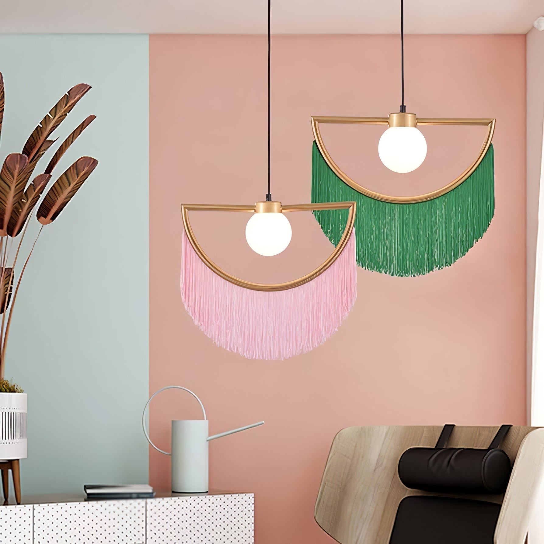 Sirove Pendant Lamp Fabric Fringe Globe Retro Bohemian-Neutral Decor