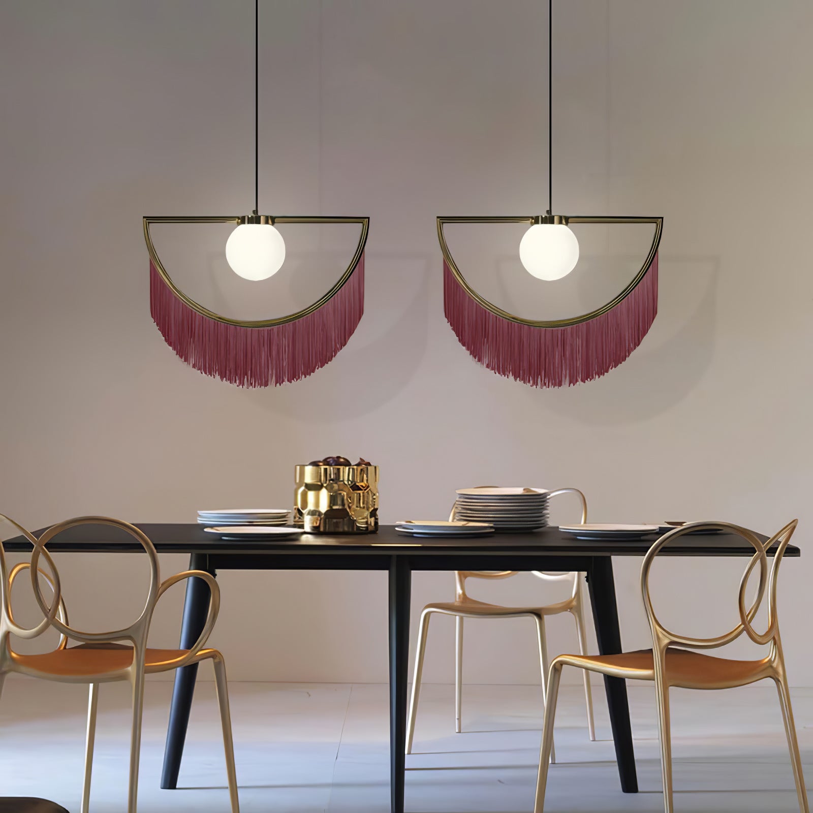 Sirove Pendant Lamp Fabric Fringe Globe Retro Bohemian-Neutral Decor