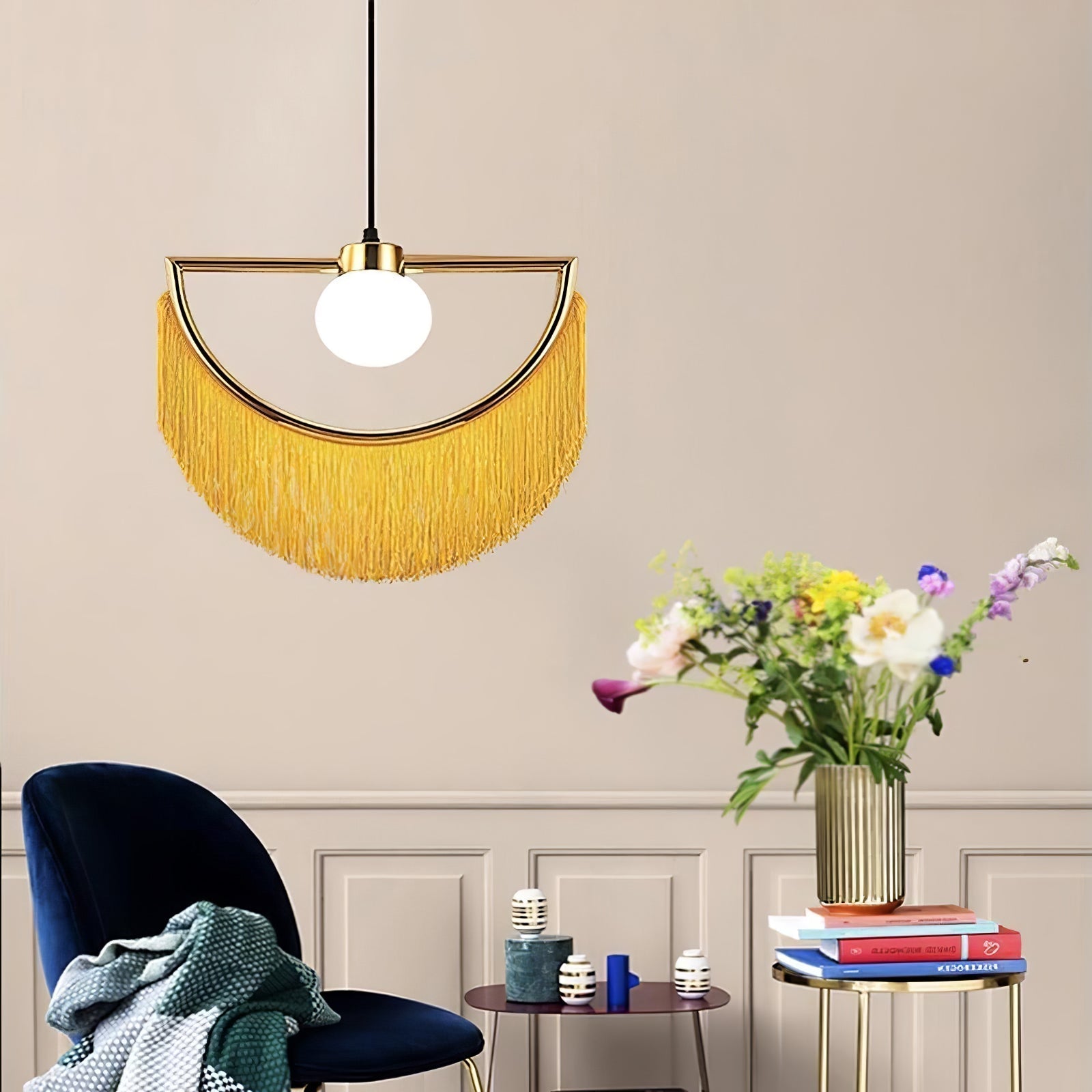 Sirove Pendant Lamp Fabric Fringe Globe Retro Bohemian-Neutral Decor