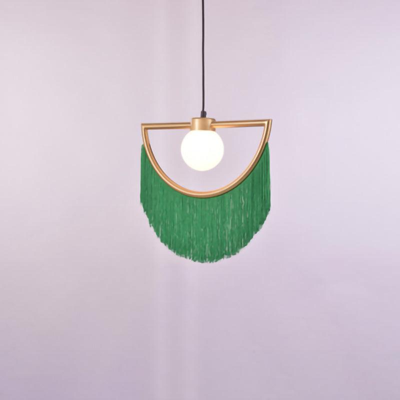 Sirove Pendant Lamp Fabric Fringe Globe Retro Bohemian-Neutral Decor