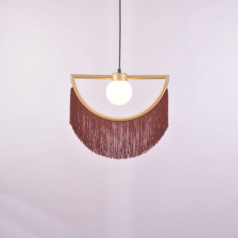 Sirove Pendant Lamp Fabric Fringe Globe Retro Bohemian-Neutral Decor