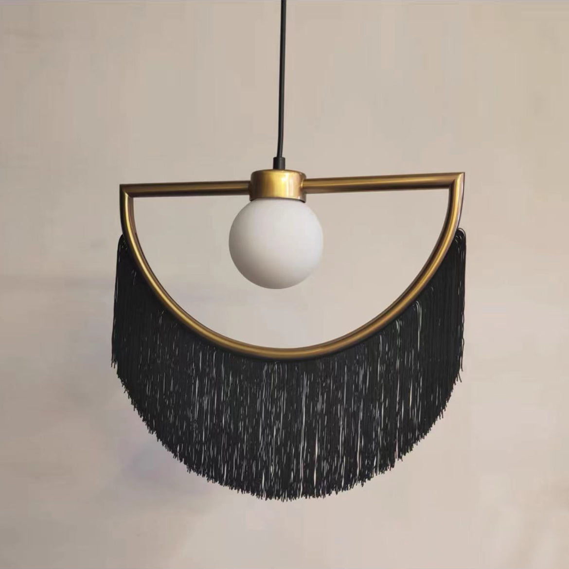 Sirove Pendant Lamp Fabric Fringe Globe Retro Bohemian-Neutral Decor