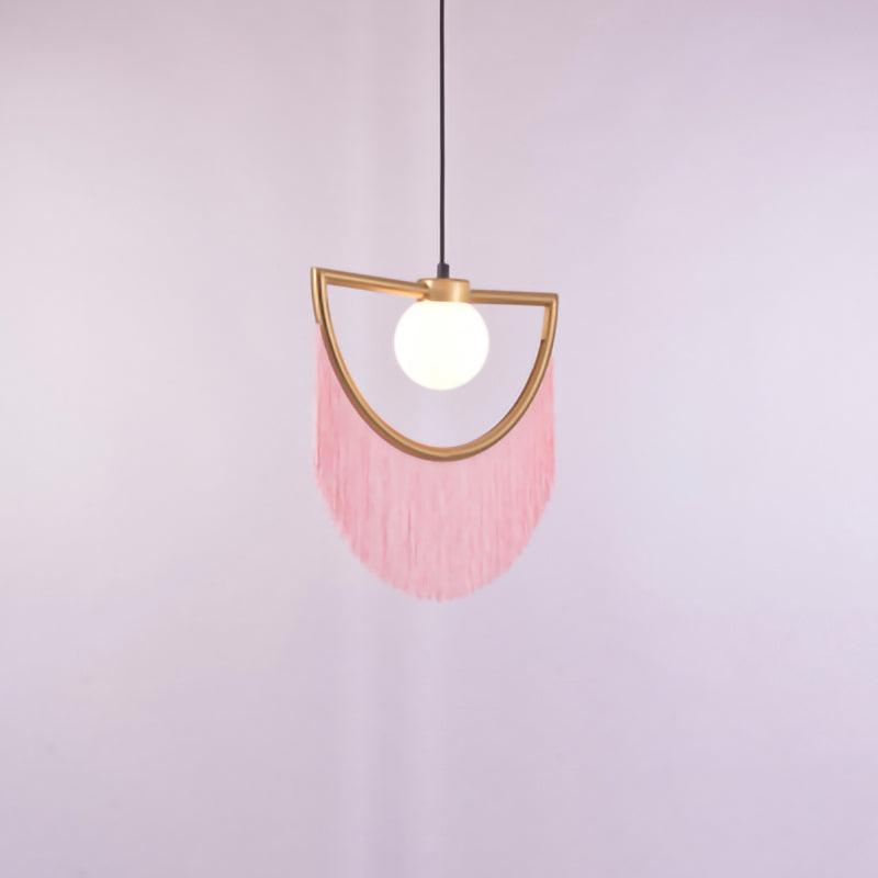 Sirove Pendant Lamp Fabric Fringe Globe Retro Bohemian-Neutral Decor