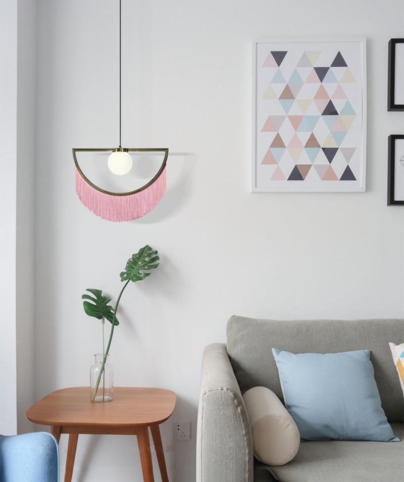 Sirove Pendant Lamp Fabric Fringe Globe Retro Bohemian-Neutral Decor