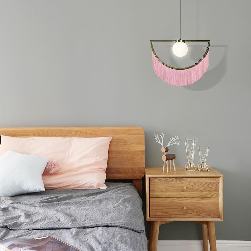 Sirove Pendant Lamp Fabric Fringe Globe Retro Bohemian-Neutral Decor