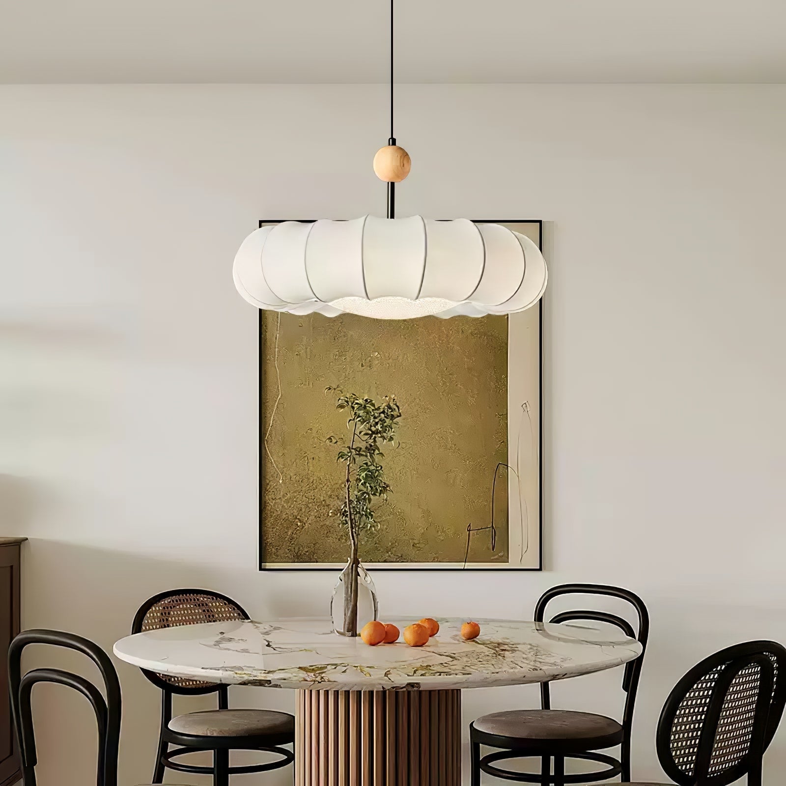 Embers Traditional Natural Veil Wood Fabric Pendant Light-Neutral Decor