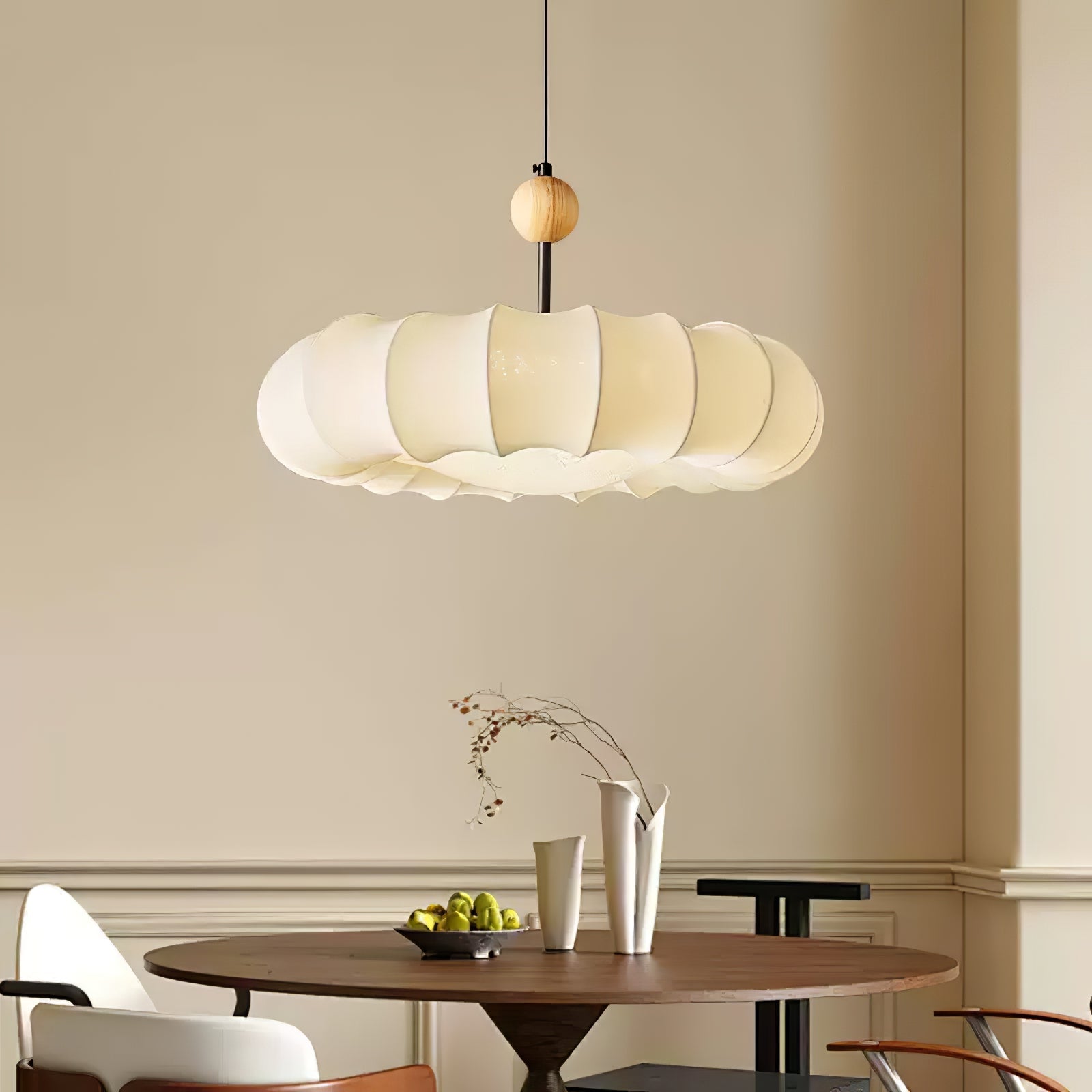 Embers Traditional Natural Veil Wood Fabric Pendant Light-Neutral Decor
