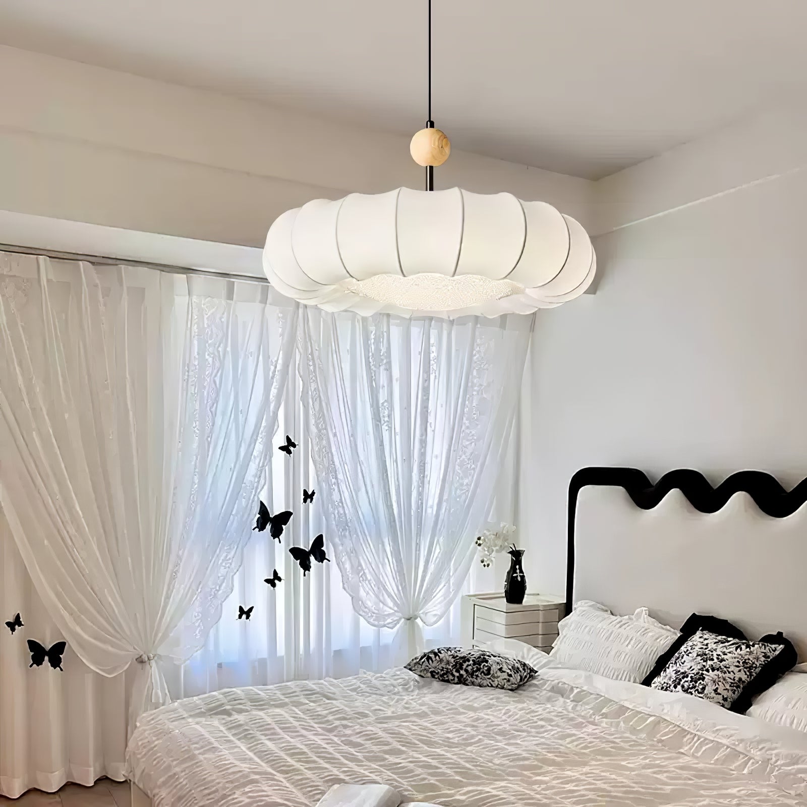 Embers Traditional Natural Veil Wood Fabric Pendant Light-Neutral Decor