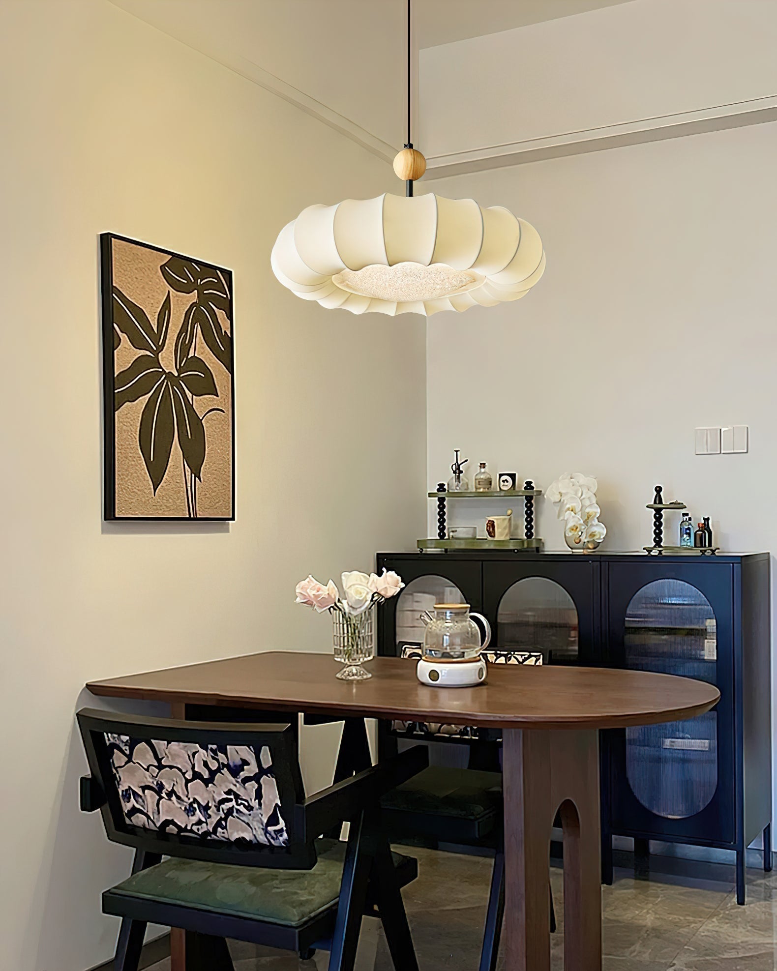 Embers Traditional Natural Veil Wood Fabric Pendant Light-Neutral Decor