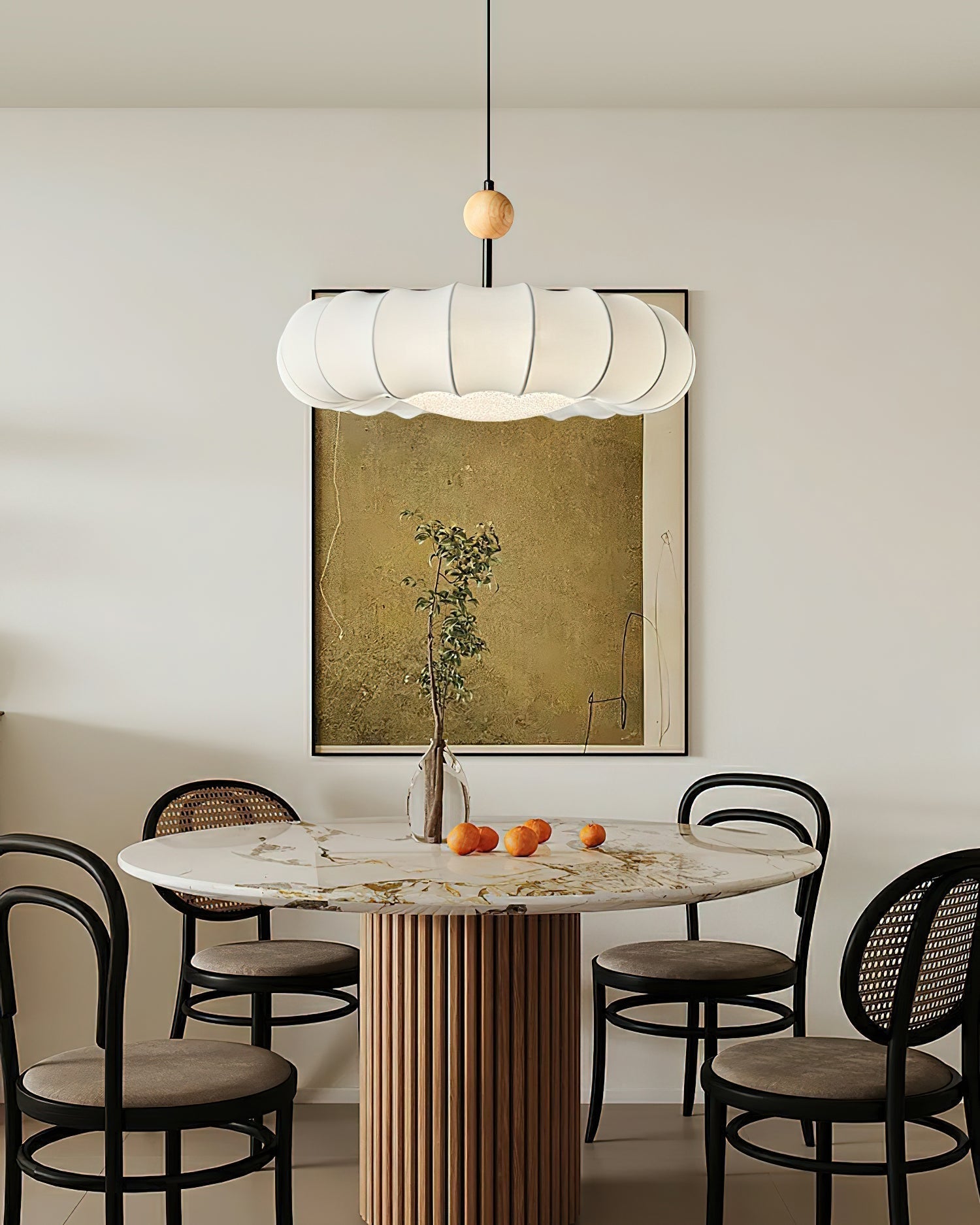 Embers Traditional Natural Veil Wood Fabric Pendant Light-Neutral Decor