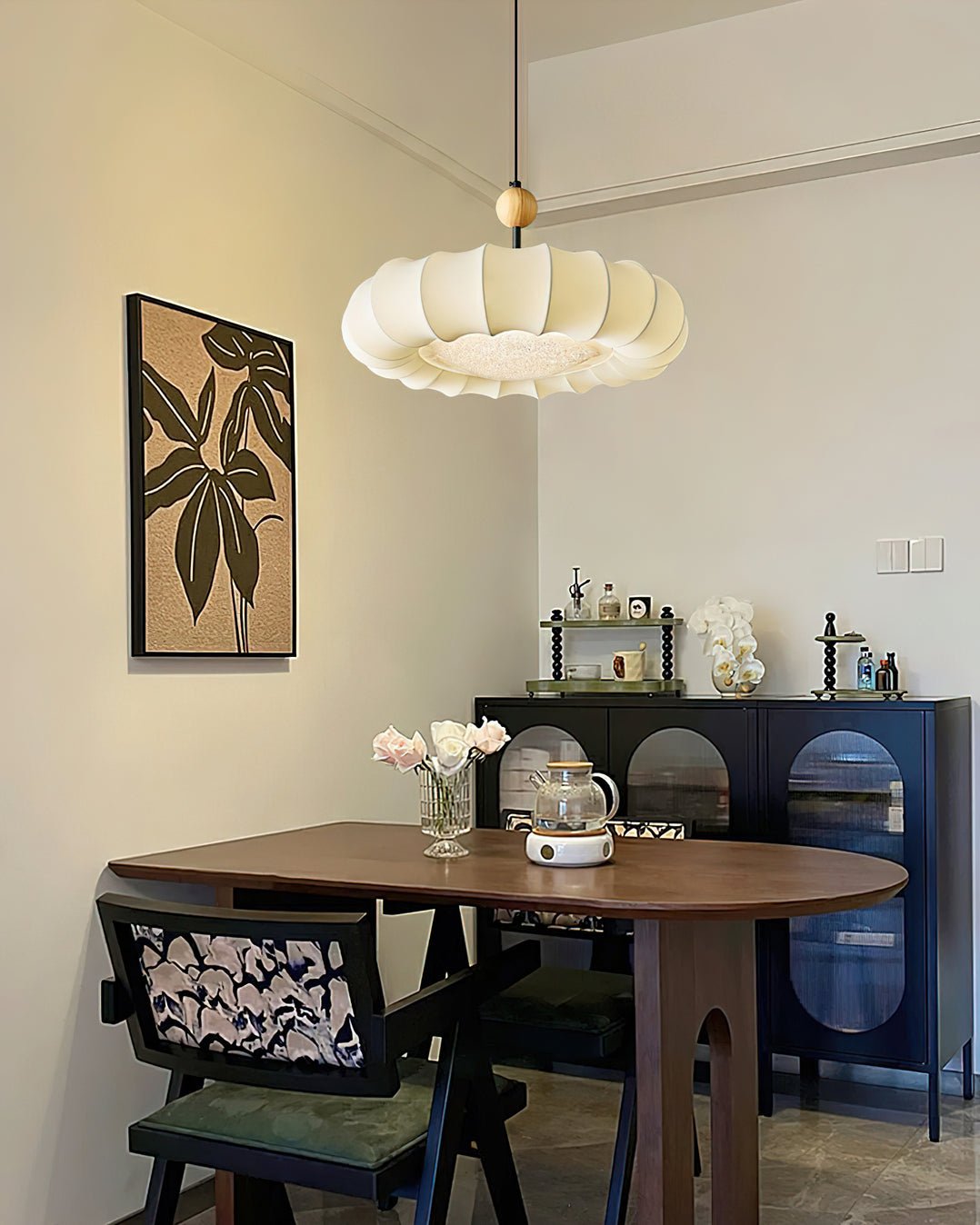 Embers Traditional Natural Veil Wood Fabric Pendant Light-Neutral Decor