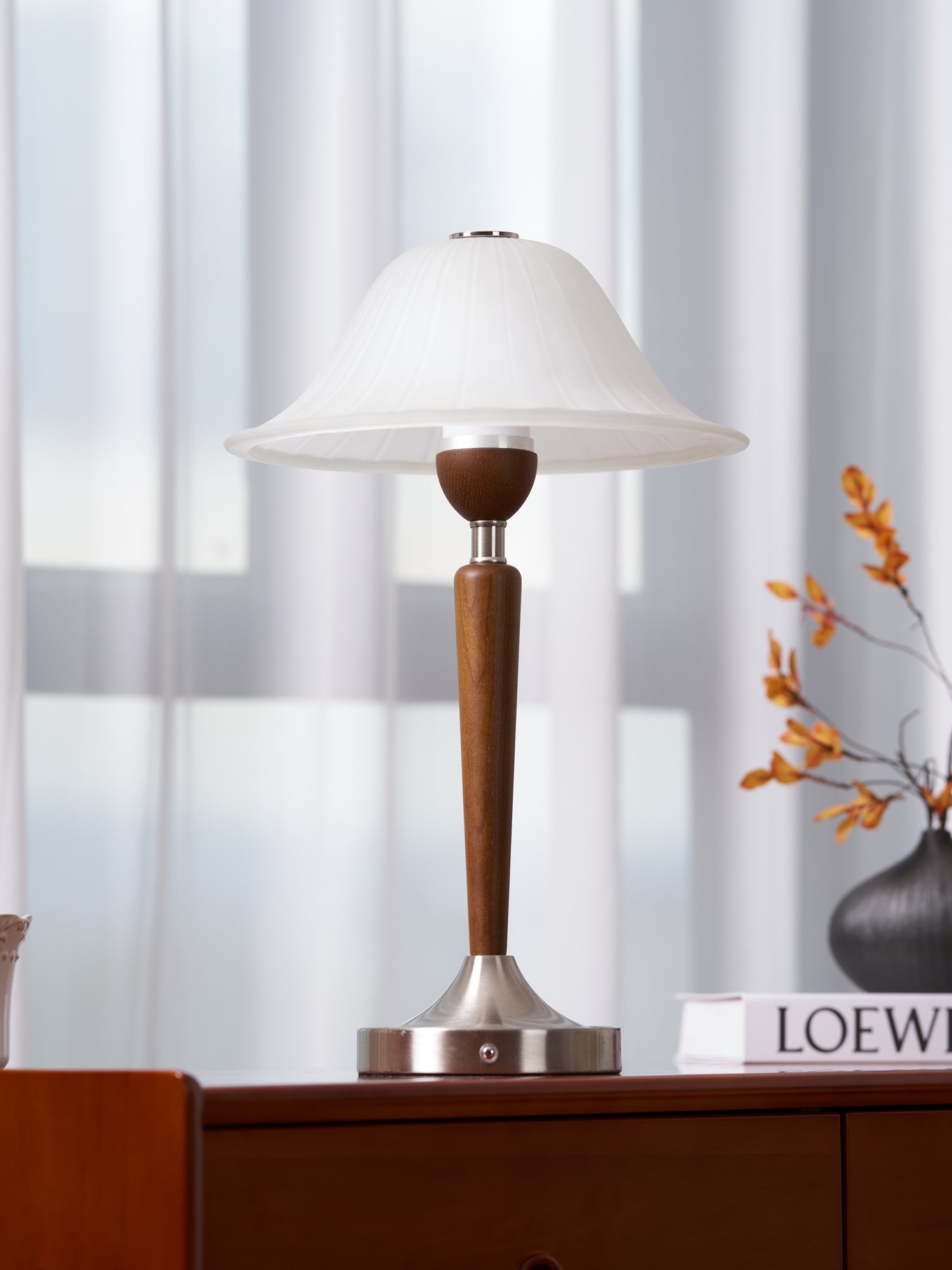Natalie Vintage Wood Table Lamp-Neutral Decor