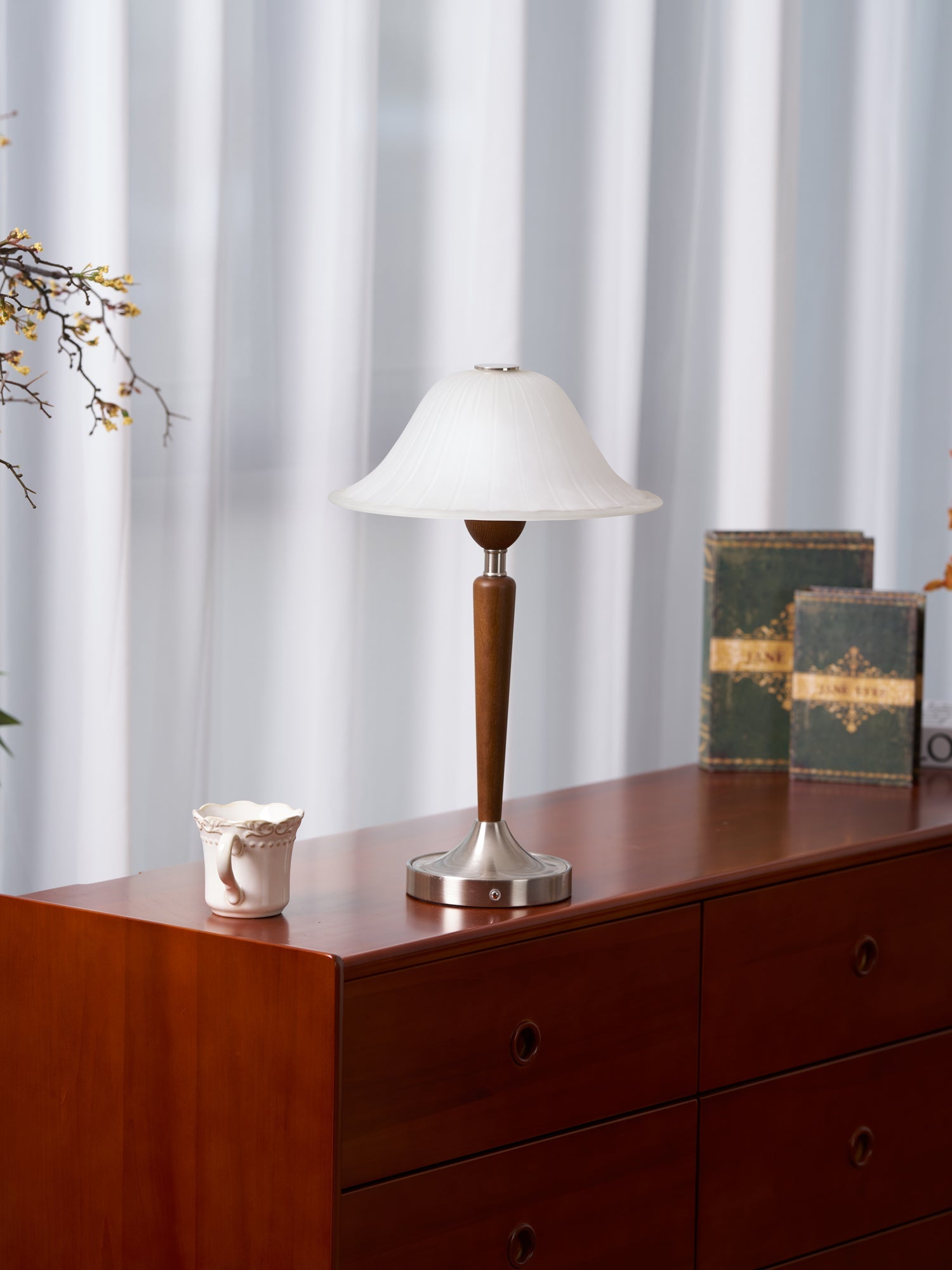Natalie Vintage Wood Table Lamp-Neutral Decor