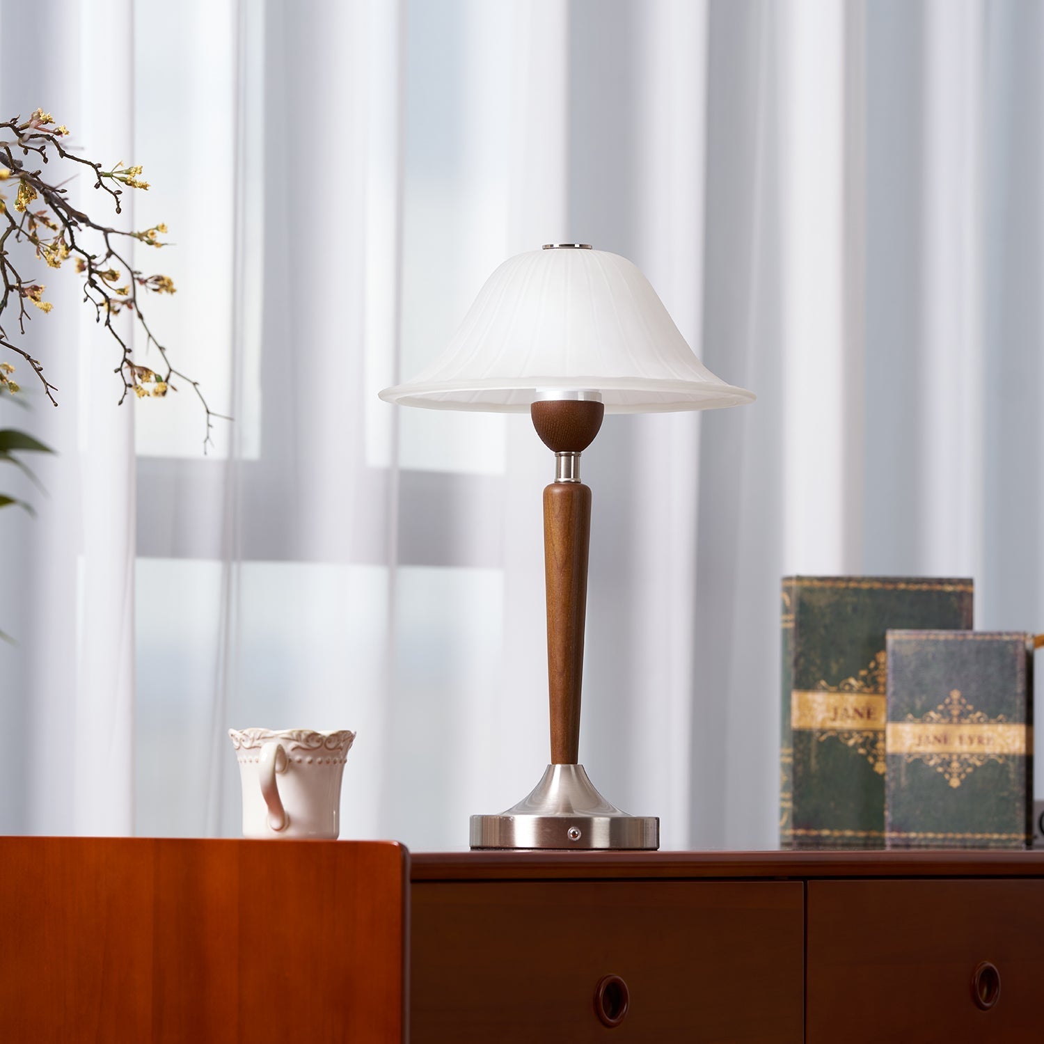 Natalie Vintage Wood Table Lamp-Neutral Decor