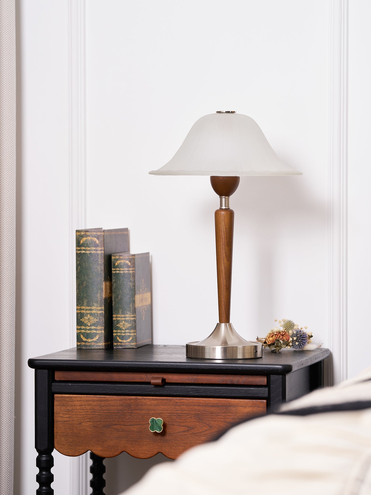 Natalie Vintage Wood Table Lamp-Neutral Decor