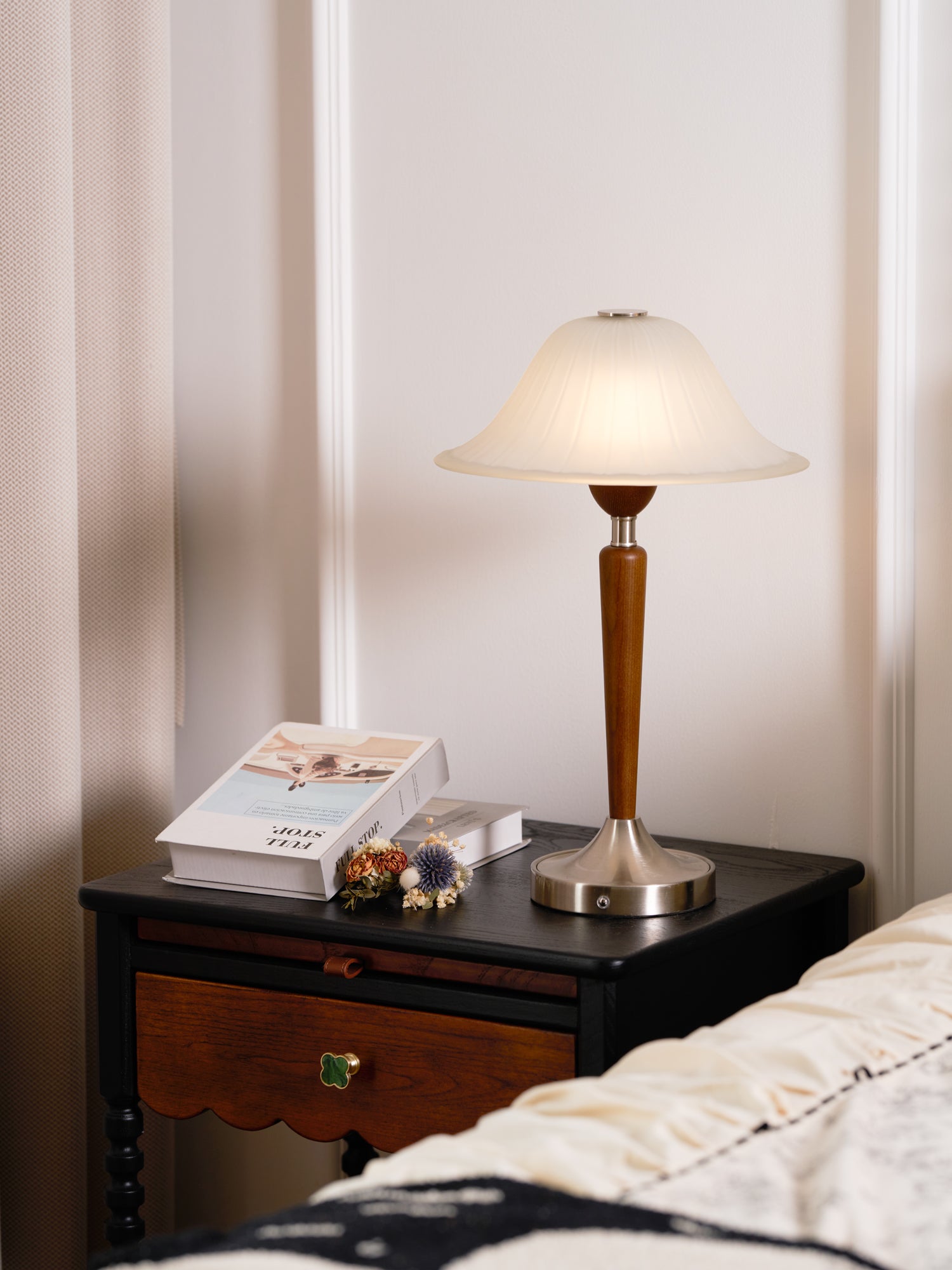 Natalie Vintage Wood Table Lamp-Neutral Decor